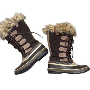 SOREL Joan Of Artic Brown Suede Waterproof Winter Boots Size 8